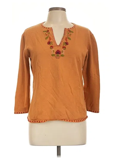 Pre-owned St. John's Bay 3/4 Sleeve Top Orange V-neck Tops