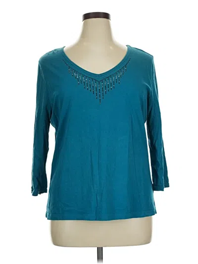 Pre-owned St. John's Bay 3/4 Sleeve Top Teal V-neck Tops