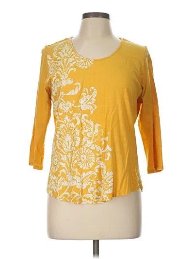 Pre-owned St. John's Bay 3/4 Sleeve Top Yellow Scoop Neck Tops