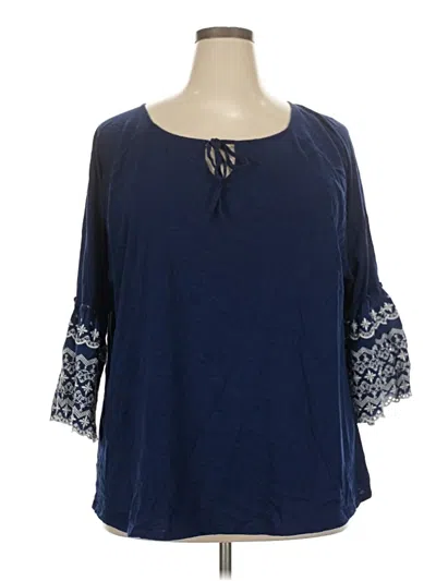 Pre-owned St. John's Bay 3/4 Sleeve T-shirt In Blue