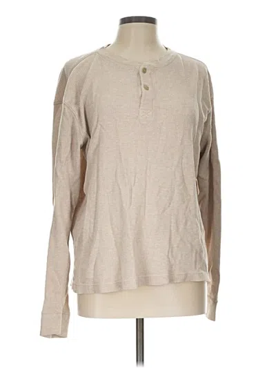 Pre-owned St. John's Bay Long Sleeve Henley Shirt In Tan