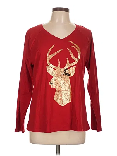 Pre-owned St. John's Bay Long Sleeve T-shirt In Red