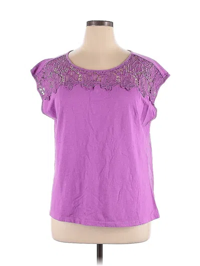 Pre-owned St. John's Bay Short Sleeve Top Purple Floral Pattern Sweetheart Neckline Tops