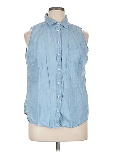 Pre-owned St. John's Bay Sleeveless Button Down Shirt In Blue