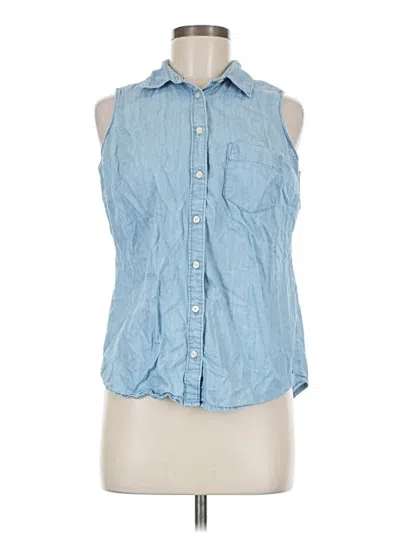 Pre-owned St. John's Bay Sleeveless Button Down Shirt In Blue