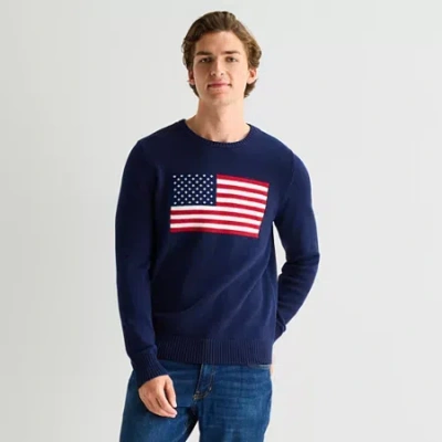 St. John's Bay Americana Mens Crew Neck Long Sleeve Pullover Sweater In Blue