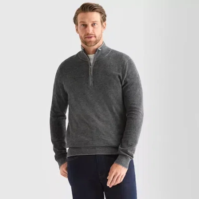 St. John's Bay Birdseye Mens Mock Neck Long Sleeve Quarter-zip Pullover Sweater In Gray