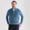 St. John's Bay Birdseye Mens Mock Neck Long Sleeve Quarter-zip Pullover Sweater In Blue