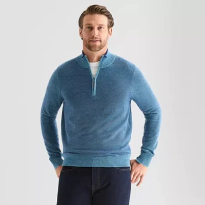 St. John's Bay Birdseye Mens Mock Neck Long Sleeve Quarter-zip Pullover Sweater In Blue