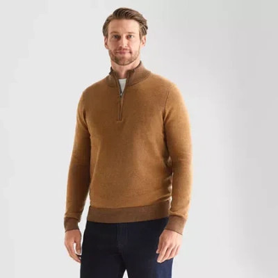 St. John's Bay Birdseye Mens Mock Neck Long Sleeve Quarter-zip Pullover Sweater In Brown