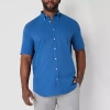 St. John's Bay Breathable Performance Mens Short Sleeve Classic Fit Big And Tall Button-down Shirt In Blue