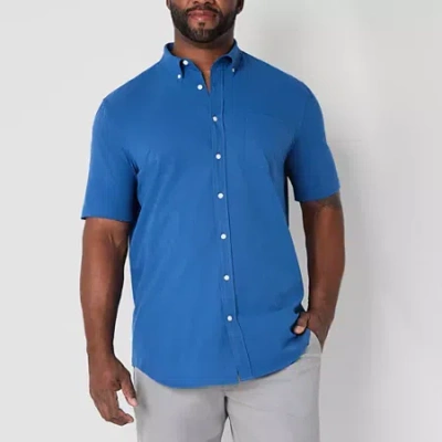 St. John's Bay Breathable Performance Mens Short Sleeve Classic Fit Big And Tall Button-down Shirt In Blue