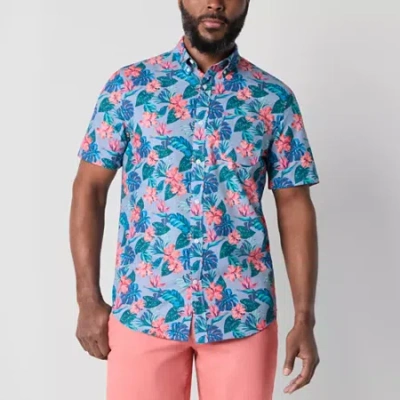 St. John's Bay Breathable Performance Mens Short Sleeve Classic Fit Button-down Shirt In Blue