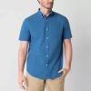 St. John's Bay Breathable Performance Mens Short Sleeve Classic Fit Button-down Shirt In Blue