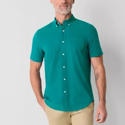 St. John's Bay Breathable Performance Mens Short Sleeve Classic Fit Button-down Shirt In Green
