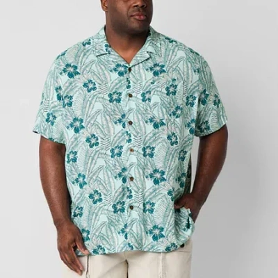 St. John's Bay Button-down Mens Easy-on + Easy-off Short Sleeve Adaptive Breathable Big And Tall Cam In Multi