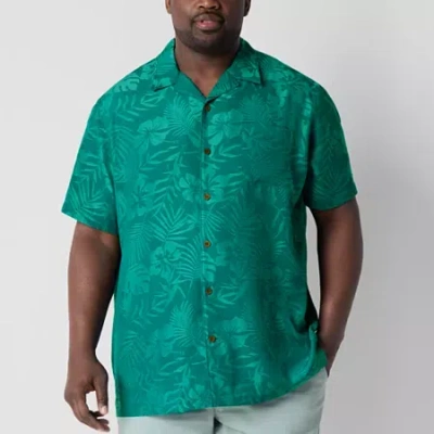 St. John's Bay Button-down Mens Short Sleeve Breathable Big And Tall Camp Shirt In Green