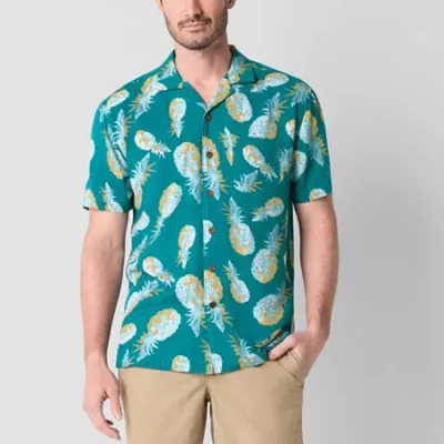 St. John's Bay Button-down Mens Short Sleeve Breathable Camp Shirt In Green