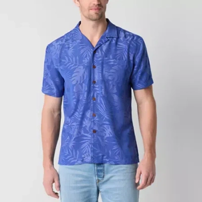St. John's Bay Button-down Mens Short Sleeve Camp Shirt In Blue