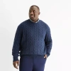 St. John's Bay Cable Big And Tall Mens Crew Neck Long Sleeve Pullover Sweater In Blue