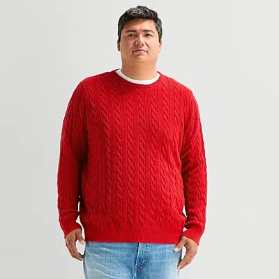 St. John's Bay Cable Big And Tall Mens Crew Neck Long Sleeve Pullover Sweater In Multi