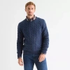 St. John's Bay Cable Mens Crew Neck Long Sleeve Pullover Sweater In Blue