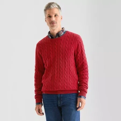 St. John's Bay Cable Mens Crew Neck Long Sleeve Pullover Sweater In Red