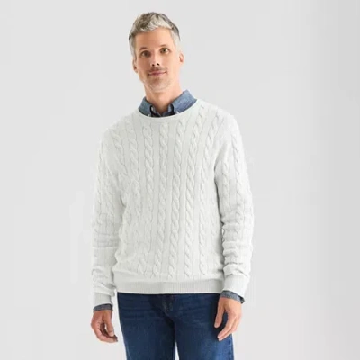 St. John's Bay Cable Mens Crew Neck Long Sleeve Pullover Sweater In White
