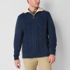 St. John's Bay Cable Mens Long Sleeve Quarter-zip Pullover Sweater In Blue