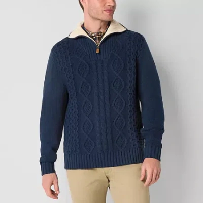 St. John's Bay Cable Mens Long Sleeve Quarter-zip Pullover Sweater In Blue