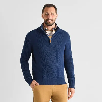 St. John's Bay Cable Mens Mock Neck Long Sleeve Pullover Sweater In Blue