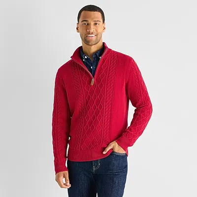 St. John's Bay Cable Mens Mock Neck Long Sleeve Pullover Sweater In Red