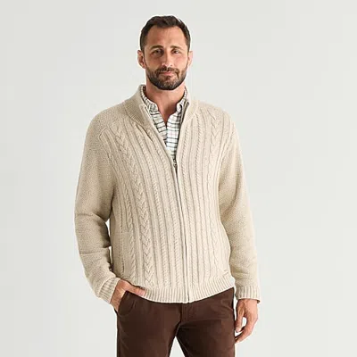 St. John's Bay Cable Mens Mock Neck Long Sleeve Zipper Cable Knit Cardigan In Beige