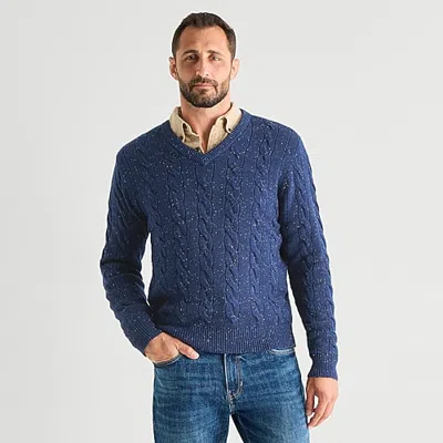 St. John's Bay Cable Mens V Neck Long Sleeve Pullover Sweater In Blue