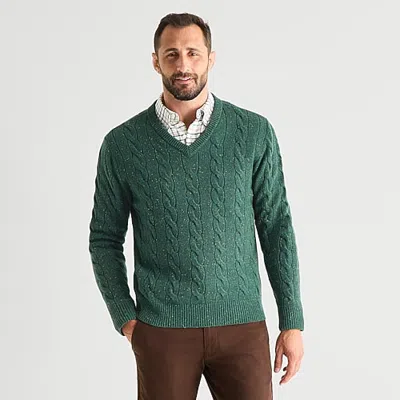 St. John's Bay Cable Mens V Neck Long Sleeve Pullover Sweater In Green