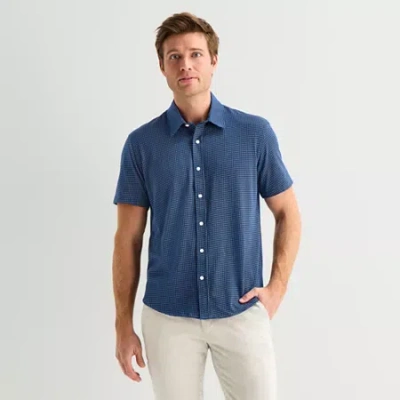 St. John's Bay Camp Mens Short Sleeve Classic Fit Button-down Shirt In Blue