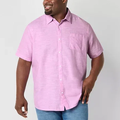St. John's Bay Chambray Mens Easy-on + Easy-off Short Sleeve Classic Fit Big And Tall Button-down Sh In Purple