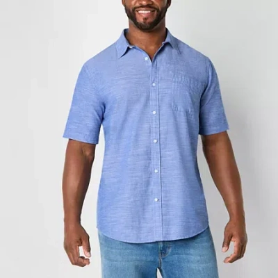 St. John's Bay Chambray Mens Short Sleeve Classic Fit Big And Tall Button-down Shirt In Blue