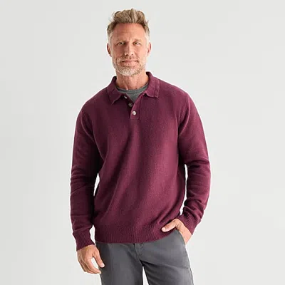 St. John's Bay Cozy Polo Mens Long Sleeve Pullover Sweater In Purple