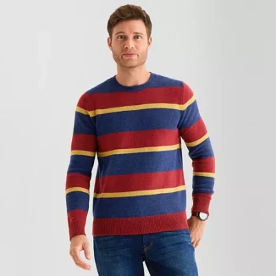 St. John's Bay Cozy Rugby Mens Crew Neck Long Sleeve Pullover Sweater In Red