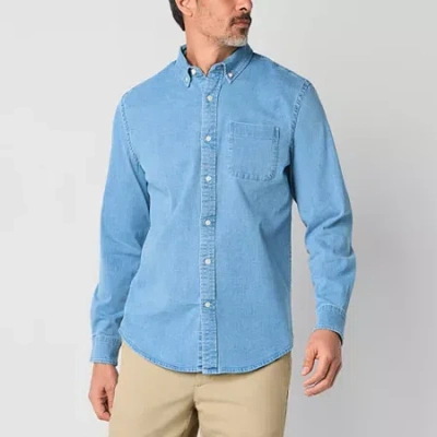 St. John's Bay Denim Mens Long Sleeve Classic Fit Button-down Shirt In Blue