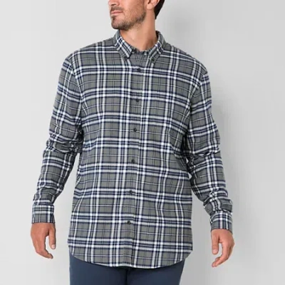 St. John's Bay Dexterity Mens Easy-on + Easy-off Long Sleeve Adaptive Classic Fit Big And Tall Flann In Blue