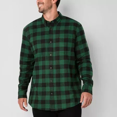 St. John's Bay Dexterity Mens Easy-on + Easy-off Long Sleeve Adaptive Classic Fit Big And Tall Flann In Green