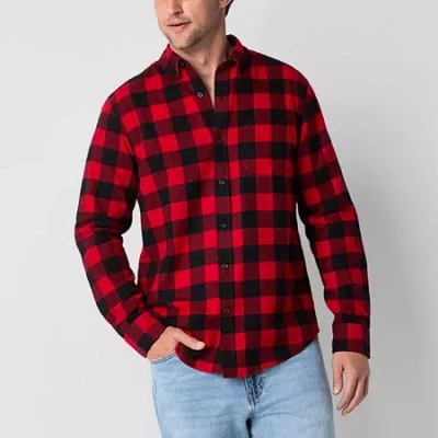 St. John's Bay Dexterity Mens Easy-on + Easy-off Long Sleeve Adaptive Classic Fit Flannel Shirt In Red
