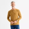 St. John's Bay Dexterity Mens Easy-on + Easy-off Sensory Friendly Henley Neck Long Sleeve Adaptive C In Brown