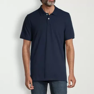 St. John's Bay Dexterity Premium Stretch Mens Classic Fit Easy-on + Easy-off Adaptive Short Sleeve P In Blue