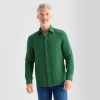 St. John's Bay Double Cloth Mens Long Sleeve Classic Fit Button-down Shirt In Green