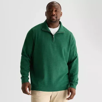 St. John's Bay Double Faced Pique Mens Mock Neck Long Sleeve Big And Tall Quarter-zip Pullover In Green