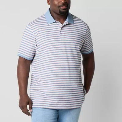St. John's Bay Essential Oxford Big And Tall Mens Classic Fit Short Sleeve Polo Shirt In Blue