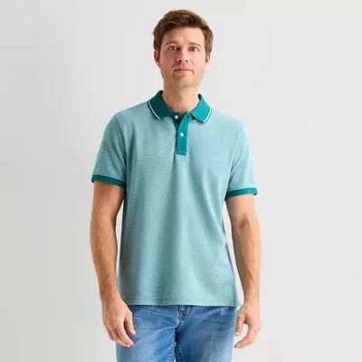 St. John's Bay Essential Oxford Mens Classic Fit Short Sleeve Polo Shirt In Blue